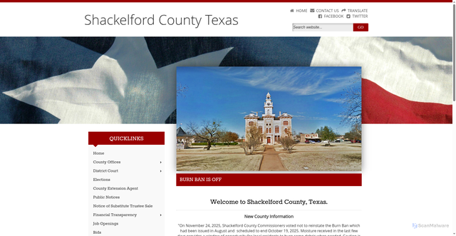 Security scan screenshot of https://www.shackelfordcounty.org/
