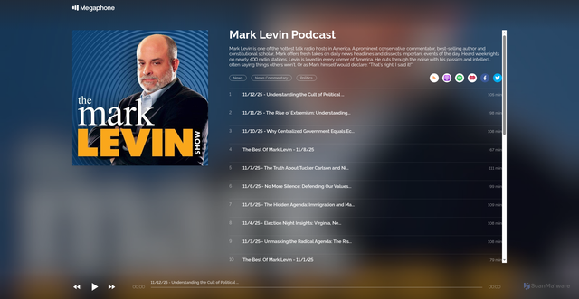 Security scan screenshot of https://cms.megaphone.fm/channel/mark-levin-podcast
