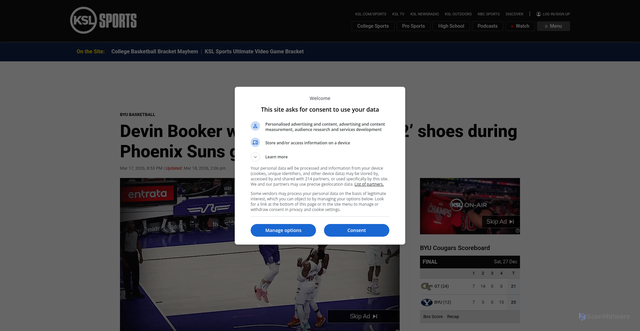 Security scan screenshot of https://sports.ksl.com/ncaa/byu-basketball/devin-booker-byu-shoes/572837