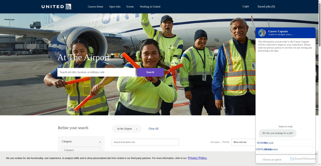 Security scan screenshot of https://careers.united.com/us/en/c/at-the-airport-jobs