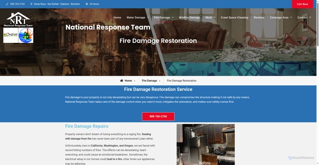 Security scan screenshot of https://www.waterfirepros.com/fire-damage/fire-damage-restoration/