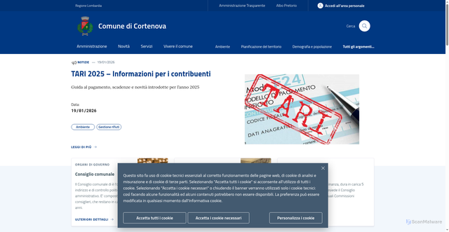 Security scan screenshot of https://www.comune.cortenova.lc.it/