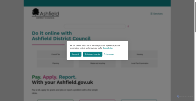 Security scan screenshot of https://www.ashfield.gov.uk/
