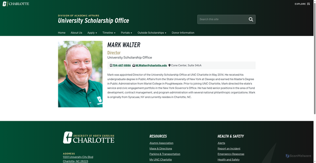 Security scan screenshot of https://scholarships.charlotte.edu/directory/mark-walter/