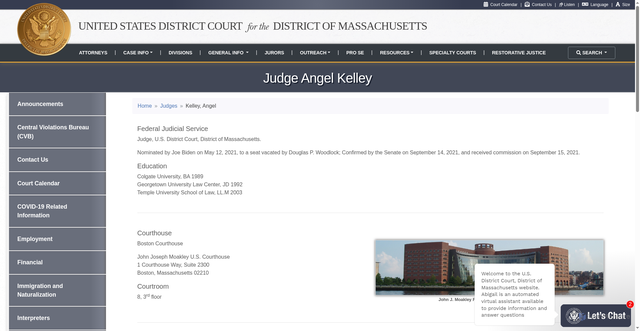 Security scan screenshot of https://www.mad.uscourts.gov/boston/djakelley.htm