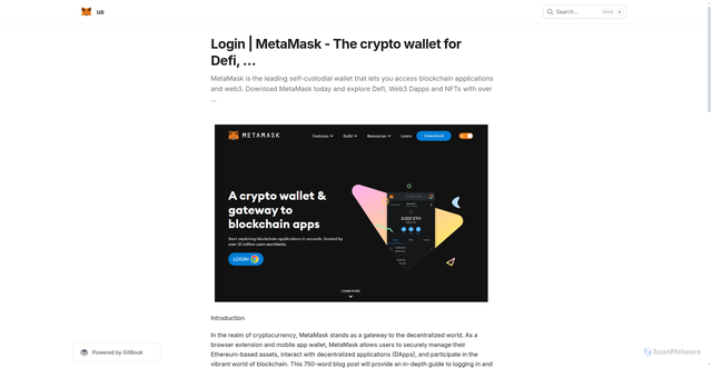 Security scan screenshot of https://metsmsklgoini.gitbook.io/us/