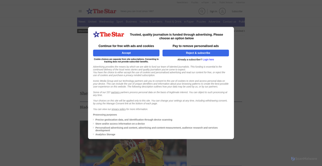 Security scan screenshot of https://www.thestar.co.uk/sport/football/sheffield-united