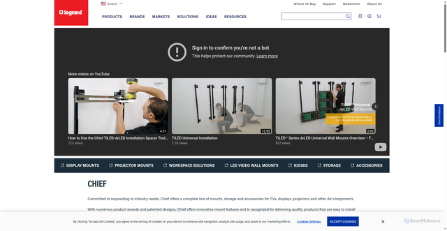 Security scan screenshot of https://www.legrand.us/chief?srsltid=AfmBOoqkkpvAVhxv6pj8zlLLckETHVdZyfrGU3Xi_hZQvcrgH1K5L_zJ