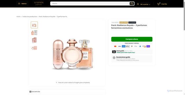 Security scan screenshot of https://luvenciaperfumeria.shop/products/combo-de-3-1