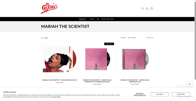 Security scan screenshot of https://shop.epicrecords.com/collections/mariah-the-scientist