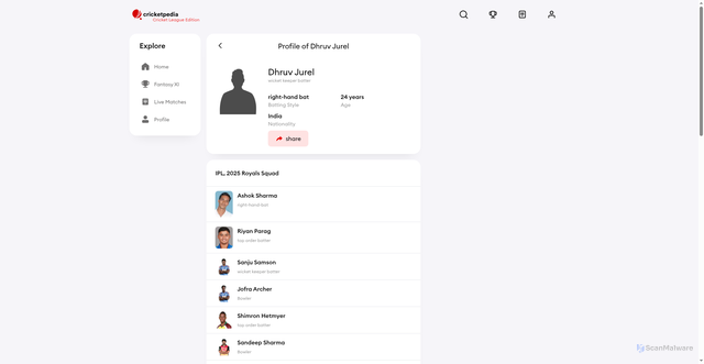 Security scan screenshot of https://www.cricketpedia.in/en/player/dhruv-jurel-8924/ipl