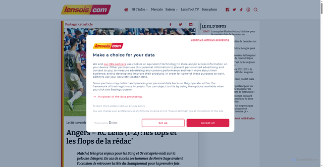 Security scan screenshot of https://www.lensois.com/angers-rc-lens-1-2-les-tops-et-les-flops-de-la-redac/