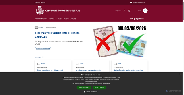 Security scan screenshot of https://www.comune.montefioredellaso.ap.it/it