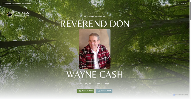 Security scan screenshot of https://www.coffmanfuneralhome.net/obituaries/reverend-wayne-cash