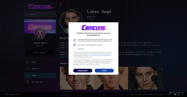 Security scan screenshot of https://criticless.com/people/1371509