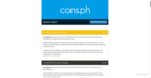 Security scan screenshot of https://status.coins.ph