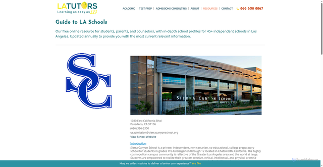 Security scan screenshot of https://www.latutors123.com/la-school-directory/listing/sierra-canyon-school