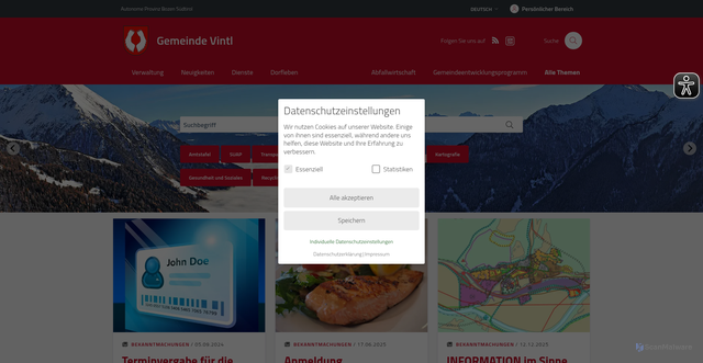 Security scan screenshot of https://www.comune.vandoies.bz.it/de