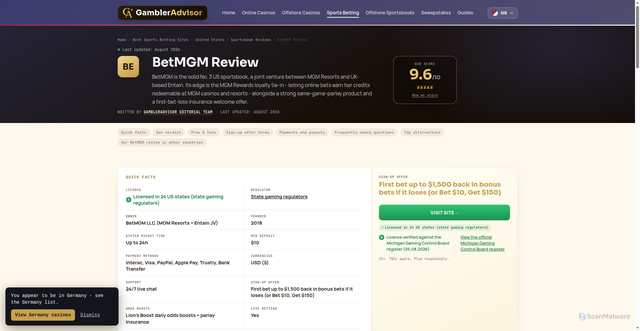 Security scan screenshot of gambleradvisor.com