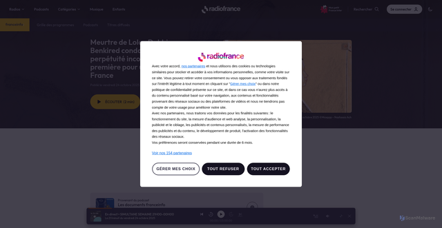Security scan screenshot of https://www.radiofrance.fr/franceinfo/podcasts/les-documents-franceinfo/meurtre-de-lola-dahbia-benkired-condamnee-a-la-perpetuite-incompressible-une-premiere-pour-une-femme-en-france-8359201