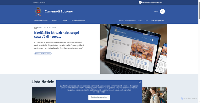 Security scan screenshot of https://comune.sperone.av.it/