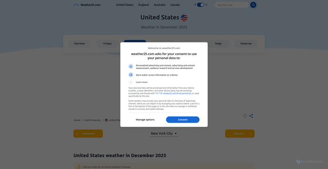 Security scan screenshot of https://www.weather25.com/north-america/usa?page=month&month=December