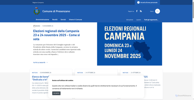 Security scan screenshot of https://www.comune.presenzano.ce.it/