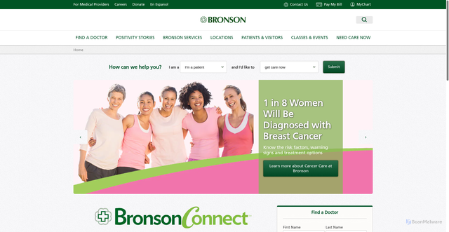 Security scan screenshot of https://www.bronsonhealth.com