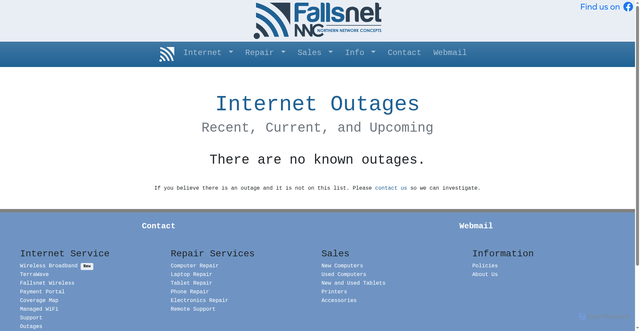 Security scan screenshot of https://www.fallsnet.com/Internet/Outages