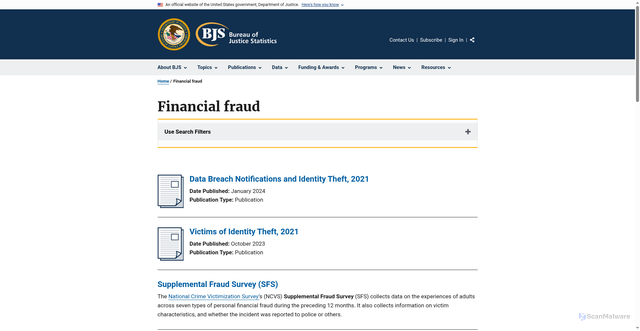 Security scan screenshot of https://bjs.ojp.gov/taxonomy/term/financial-fraud