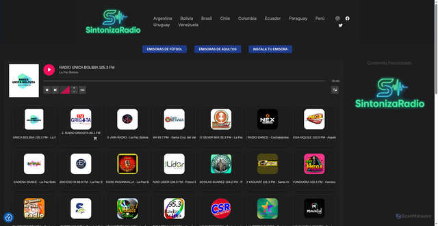 Security scan screenshot of https://sintonizaradio.net/index.php/bolivia-2-2/