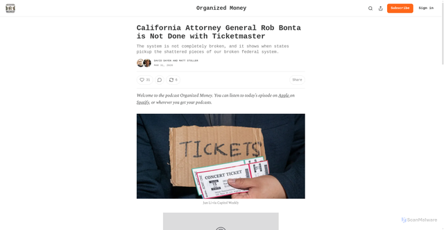 Security scan screenshot of https://www.organizedmoney.fm/p/california-attorney-general-rob-bonta