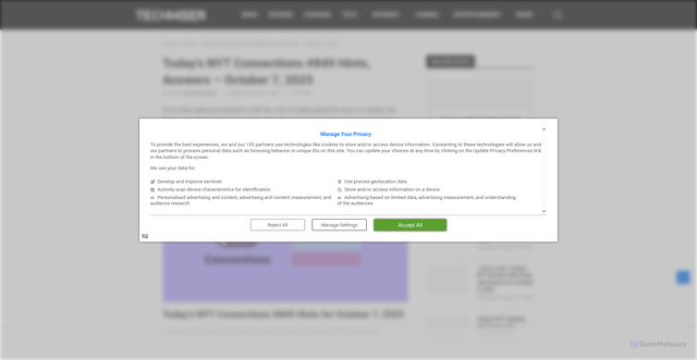 Security scan screenshot of https://techwiser.com/todays-nyt-connections-849-hints-answers-october-7-2025/