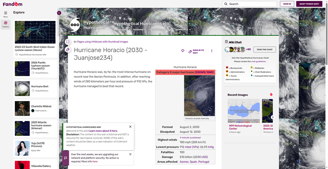 Security scan screenshot of https://hypotheticalhurricanes.fandom.com/wiki/Hurricane_Horacio_(2030_-_Juanjose234)