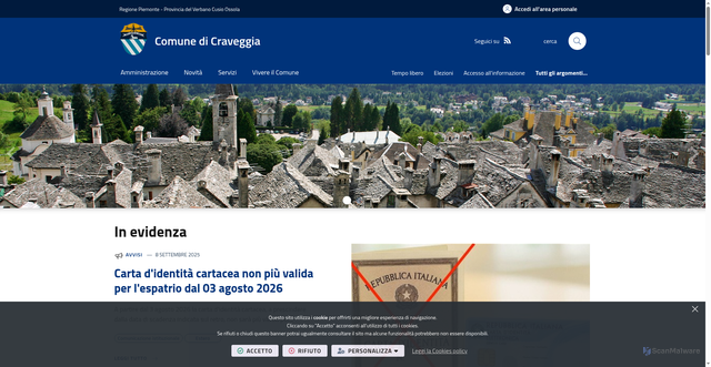 Security scan screenshot of https://www.comune.craveggia.vb.it/it-it/home
