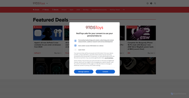 Security scan screenshot of https://9to5toys.com