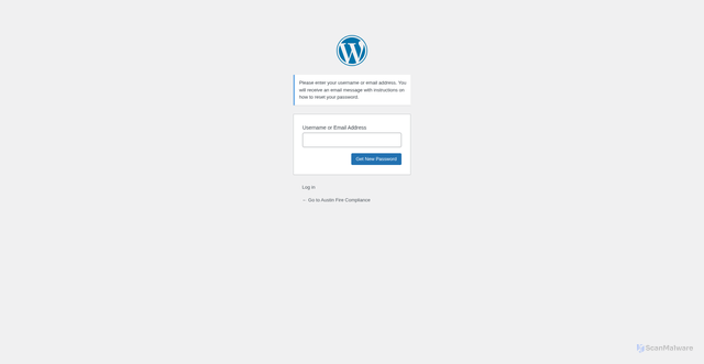 Security scan screenshot of https://austinfirecompliance.com/wp-login.php?action=lostpassword