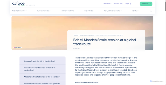 Security scan screenshot of https://www.coface.ch/news-publications-insights/bab-el-mandeb-strait-tension-at-a-global-trade-route