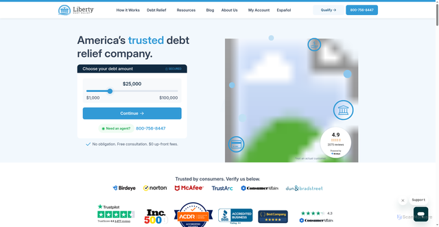 Security scan screenshot of https://libertydebtrelief.com/
