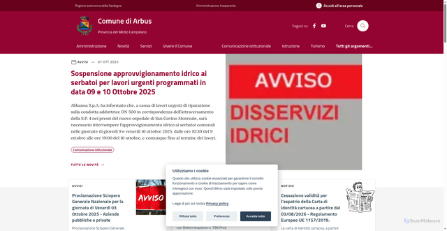Security scan screenshot of https://comune.arbus.su.it/