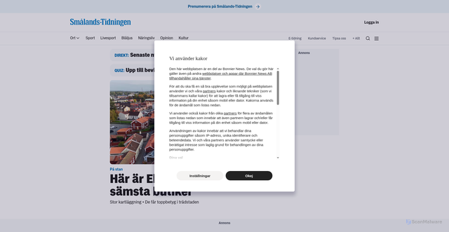 Security scan screenshot of https://xn--smlandstidningen-eob.se