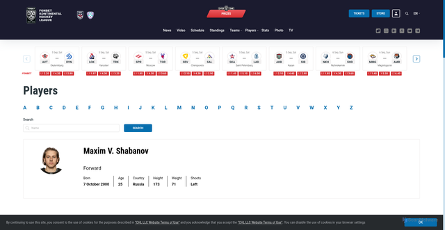 Security scan screenshot of https://en.khl.ru/players/26327/