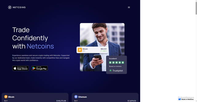 Security scan screenshot of https://sso-en-ca-netcoins-com-cdn-autuh.webflow.io