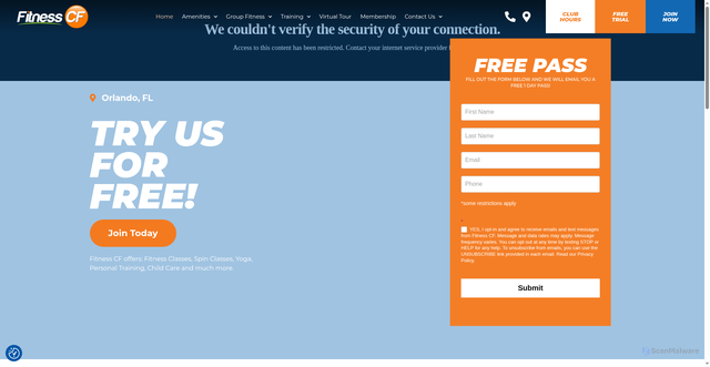 Security scan screenshot of https://fitnesscfgyms.com/orlandofl/