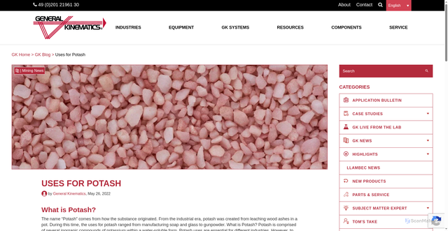Security scan screenshot of https://www.generalkinematics.com/blog/potash-uses/