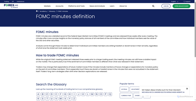 Security scan screenshot of https://www.forex.com/en-us/glossary/fomc-minutes/