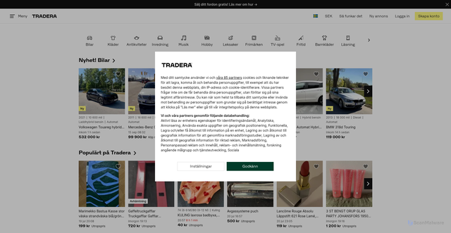 Security scan screenshot of https://tradera.net