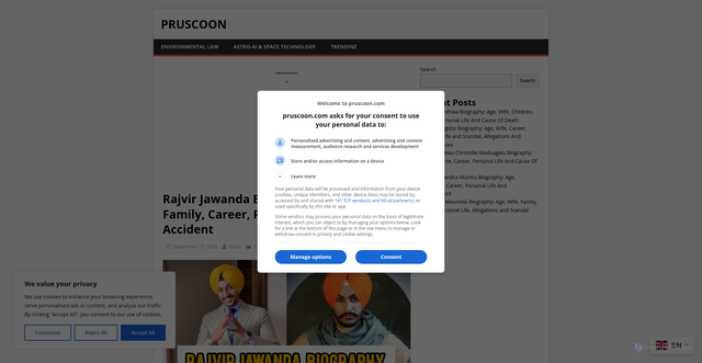 Security scan screenshot of https://pruscoon.com/rajvir-jawanda-biography/