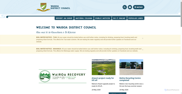 Security scan screenshot of http://www.wairoadc.govt.nz/