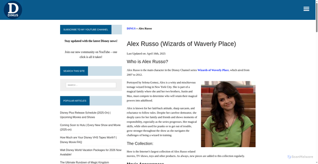 Security scan screenshot of https://disneynews.us/character/alex-russo/